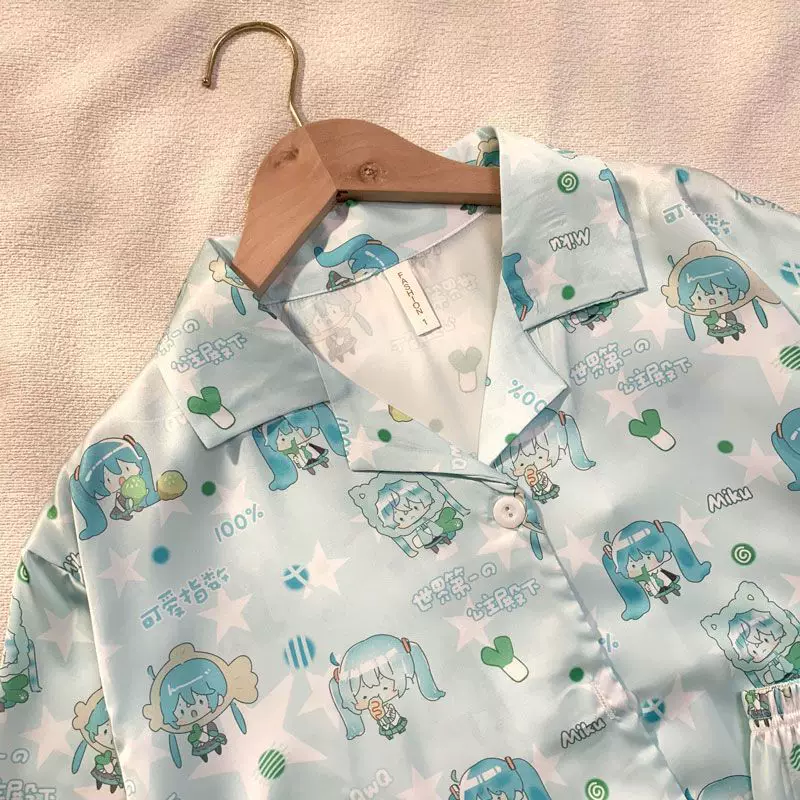Fanmade Hatsune Miku Ice Silk Pajama Set – Lightweight Short Sleeve & Shorts Summer Loungewear - Image 4