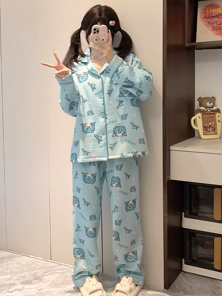 Fanmade Hatsune Miku Quilted Pajama Set – Warm Padded Winter Loungewear - Image 4