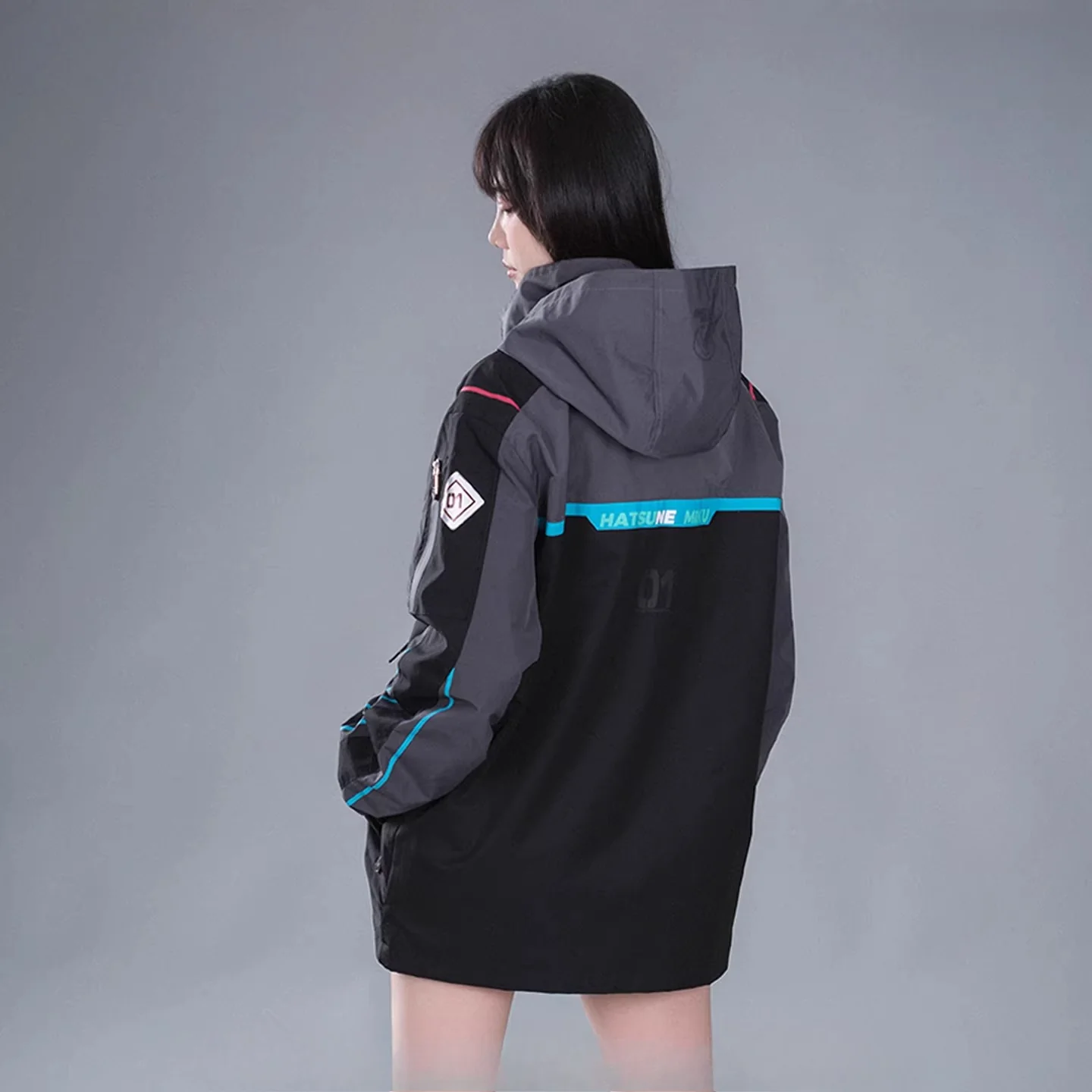 Official Hatsune Miku Neon Electronic Music Series Techwear Hooded Jacket – Casual Windbreaker Coat - Image 4