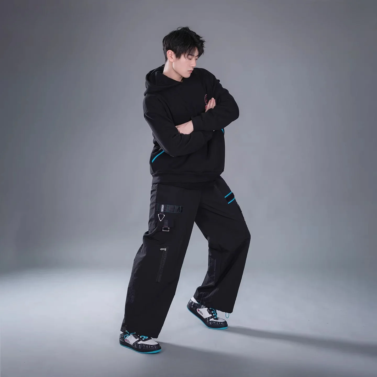 Official Hatsune Miku Neon Electronic Music Series Utility Cargo Pants – Relaxed Straight-Leg Techwear Trousers - Image 3