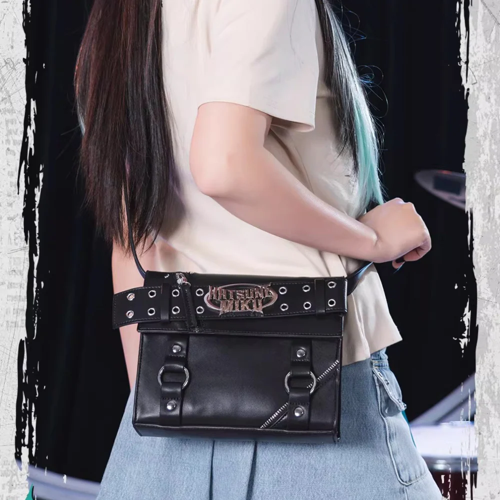 Official Hatsune Miku Rock Future Large Capacity Commuter Crossbody Bag, Studded Punk Biker Shoulder Bag for Women - Image 10