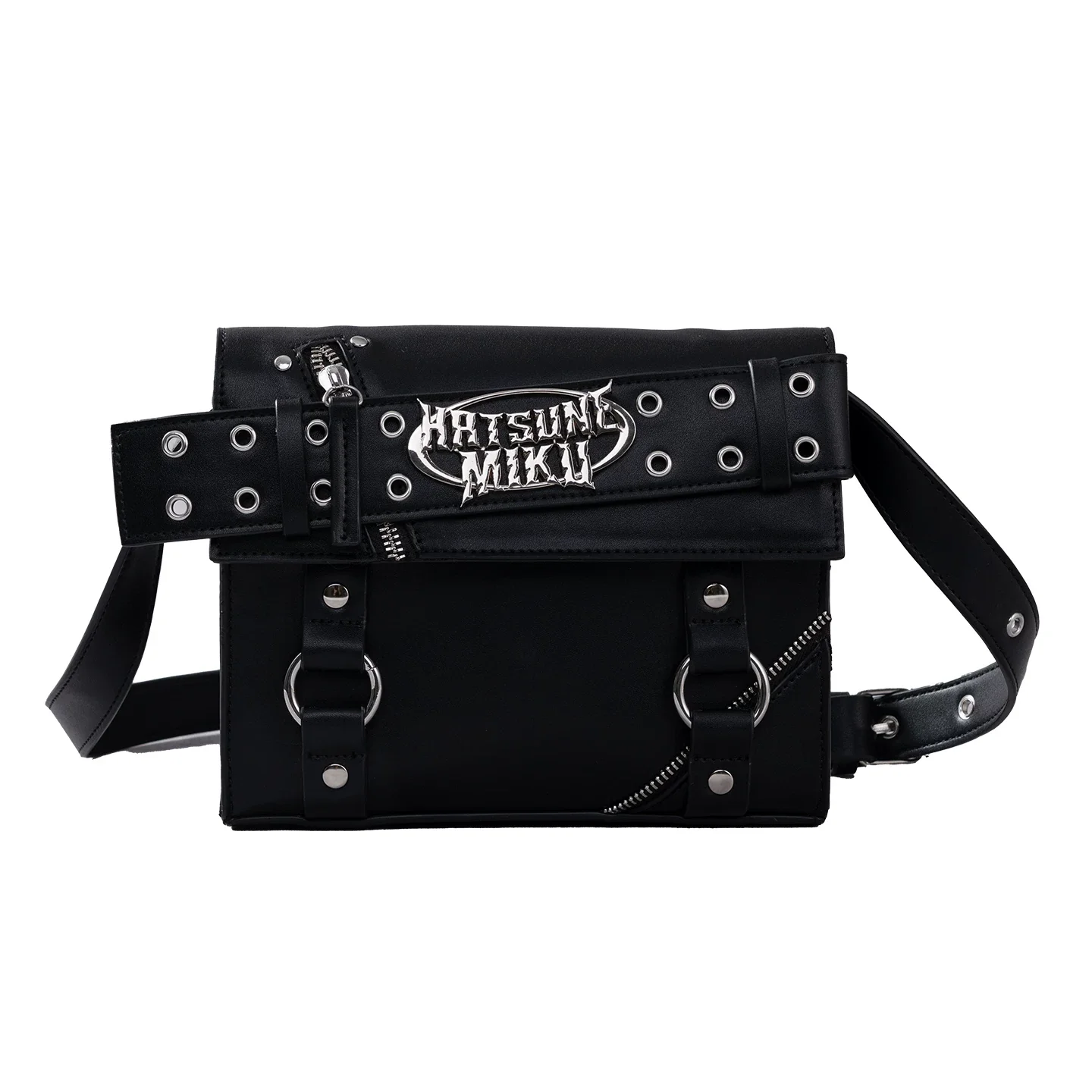Official Hatsune Miku Rock Future Large Capacity Commuter Crossbody Bag, Studded Punk Biker Shoulder Bag for Women - Image 5