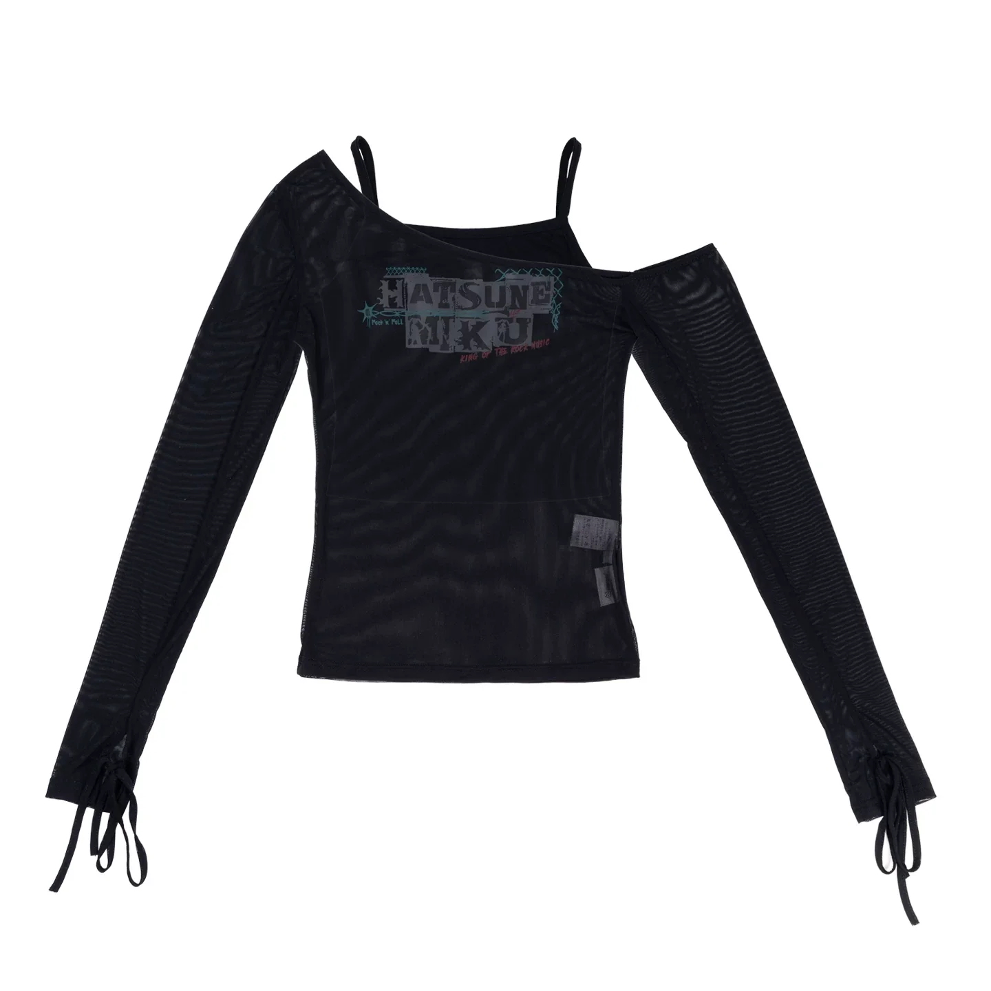 Official Hatsune Miku Rock Future Off-Shoulder Mesh Long Sleeve Top for Women, Layered Cami T-Shirt - Image 9