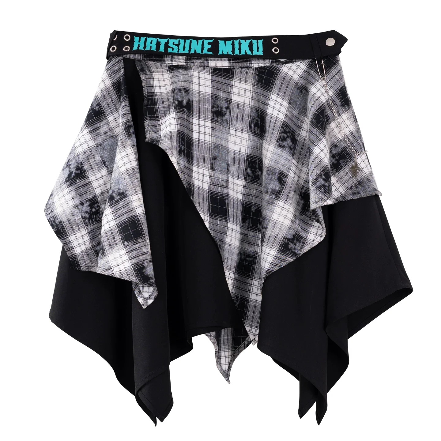 Official Hatsune Miku Rock Future Plaid Patchwork Asymmetrical High-Waisted Mini Skirt for Women - Image 5