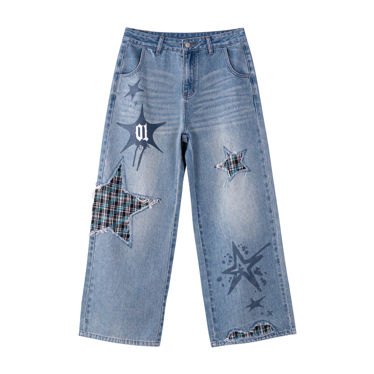[Pre-Order, Ships Within 60 Days] Official Hatsune Miku Rock Future Punk Distressed Printed Wide-Leg Jeans for Women - Image 8