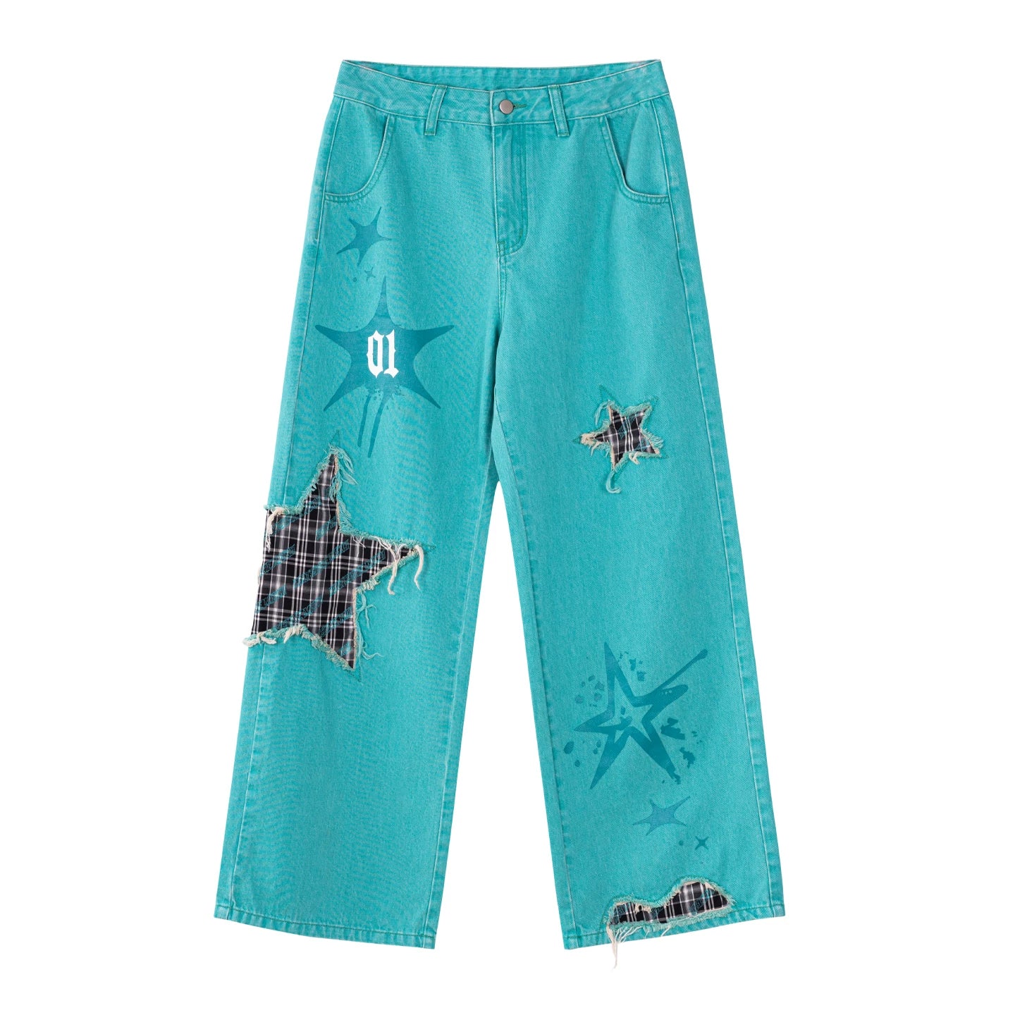[Pre-Order, Ships Within 60 Days] Official Hatsune Miku Rock Future Punk Distressed Printed Wide-Leg Jeans for Women - Image 9