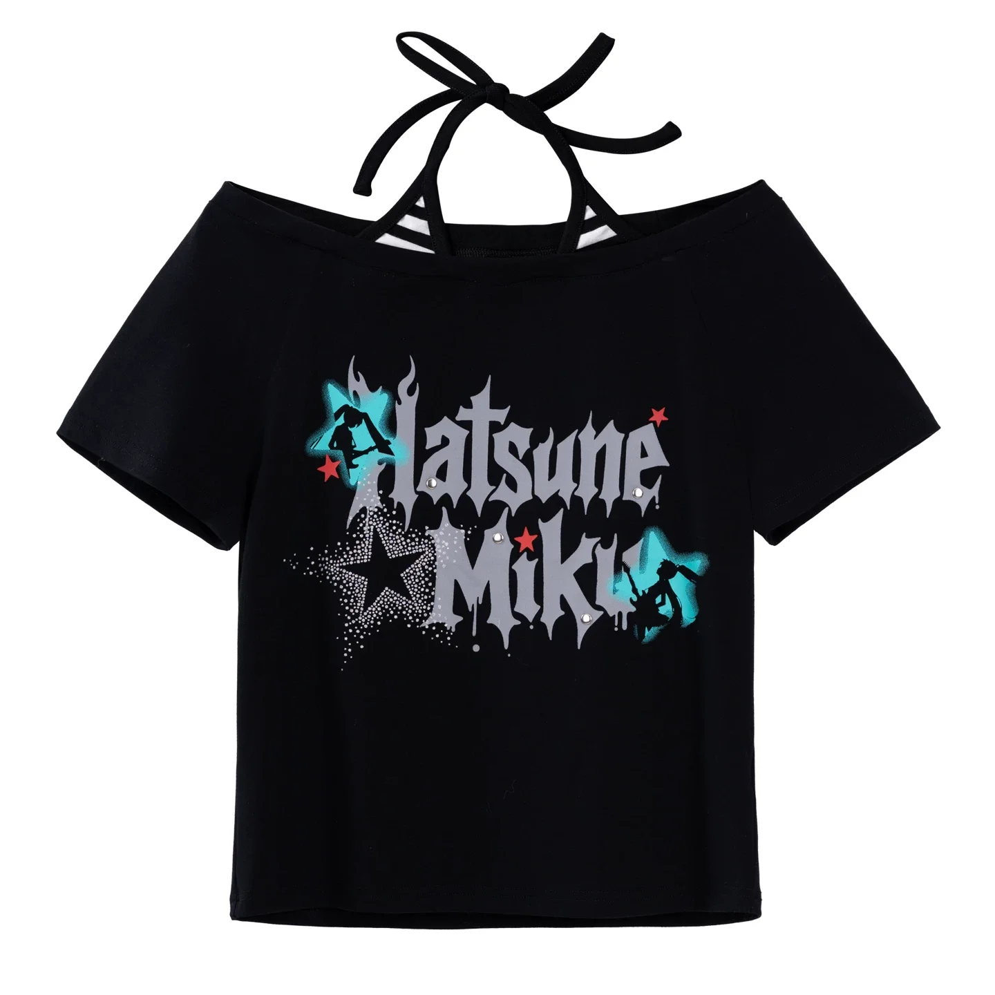 Official Hatsune Miku Rock Future Vintage Off-Shoulder Cropped T-Shirt for Women, Loose-Fit Top - Image 12