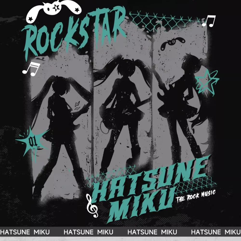 Official Hatsune Miku Rock Future Vintage Off-Shoulder Cropped T-Shirt for Women, Loose-Fit Top - Image 5