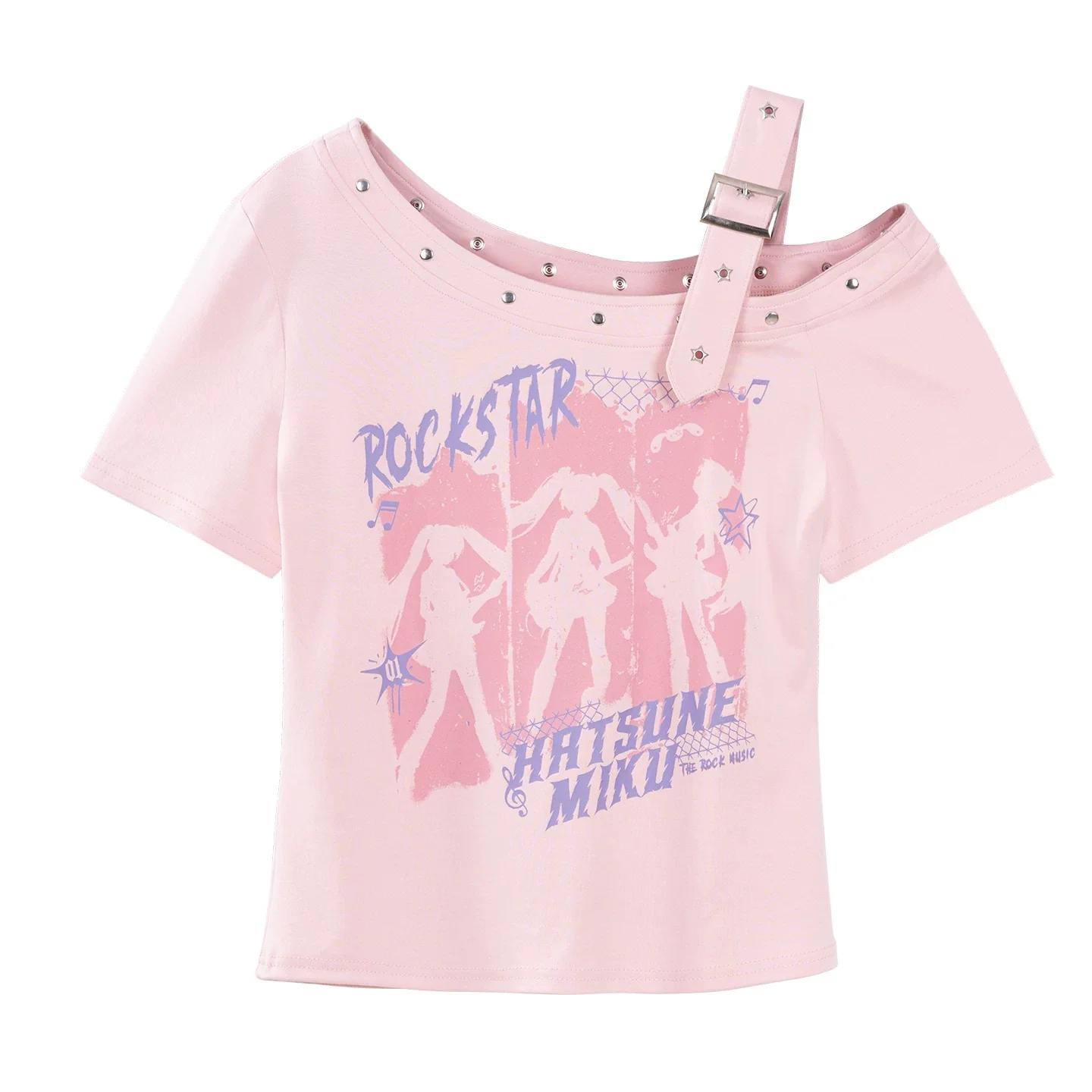 Official Hatsune Miku Rock Future Vintage One-Shoulder Cami Short Sleeve Top, Loose-Fit Summer Shirt - Image 15