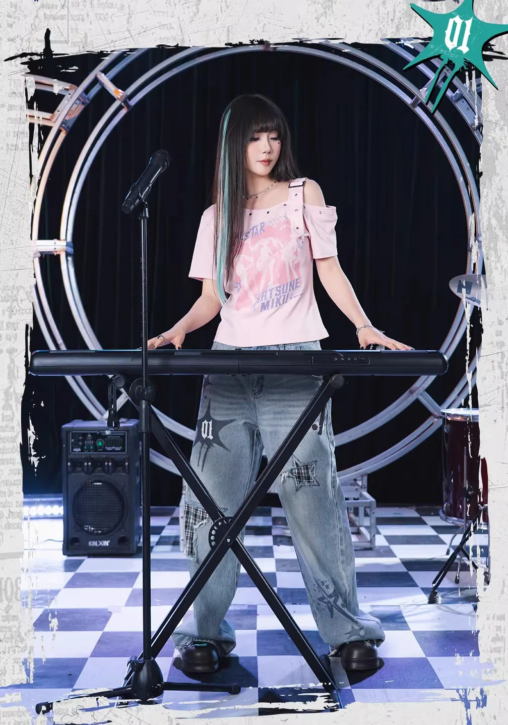 Official Hatsune Miku Rock Future Vintage One-Shoulder Cami Short Sleeve Top, Loose-Fit Summer Shirt - Image 9