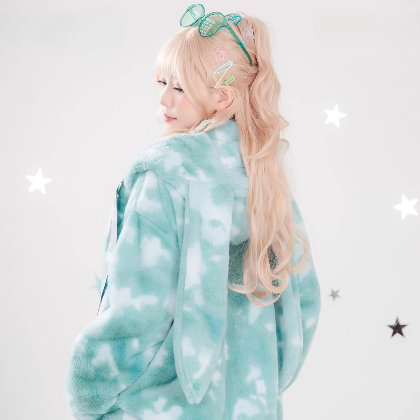 Official Hatsune Miku Y2K Bunny Ear Plush Hoodie Jacket – Warm Oversized Winter Coat - Image 3