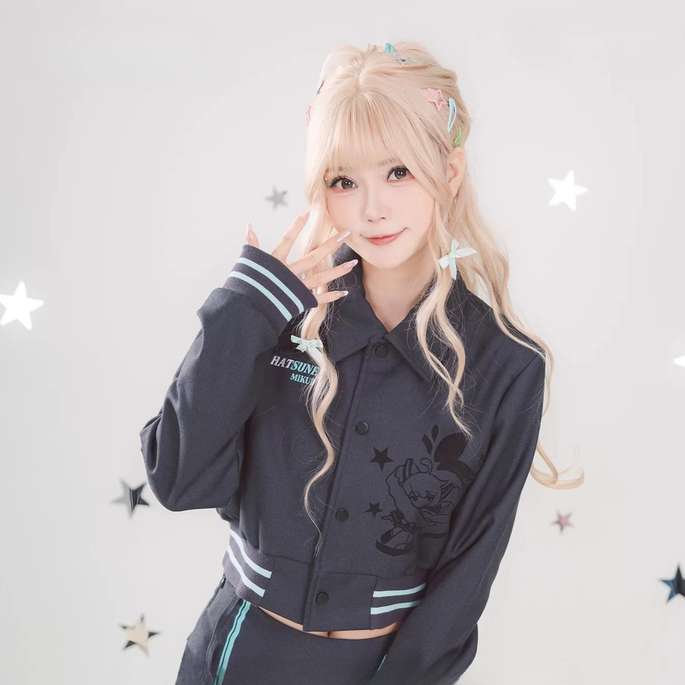 Official Hatsune Miku Y2K Ice Candy Cropped Jacket – Women’s Collared Short Coat - Image 4