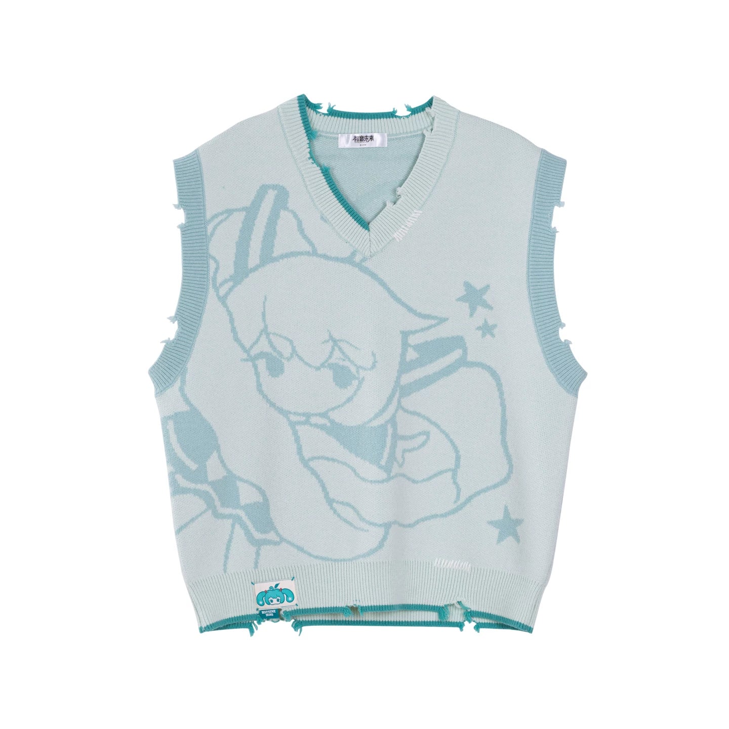 Official Hatsune Miku Y2K Ice Candy Layered Knit Sweater Vest – Oversized V-Neck Top - Image 8
