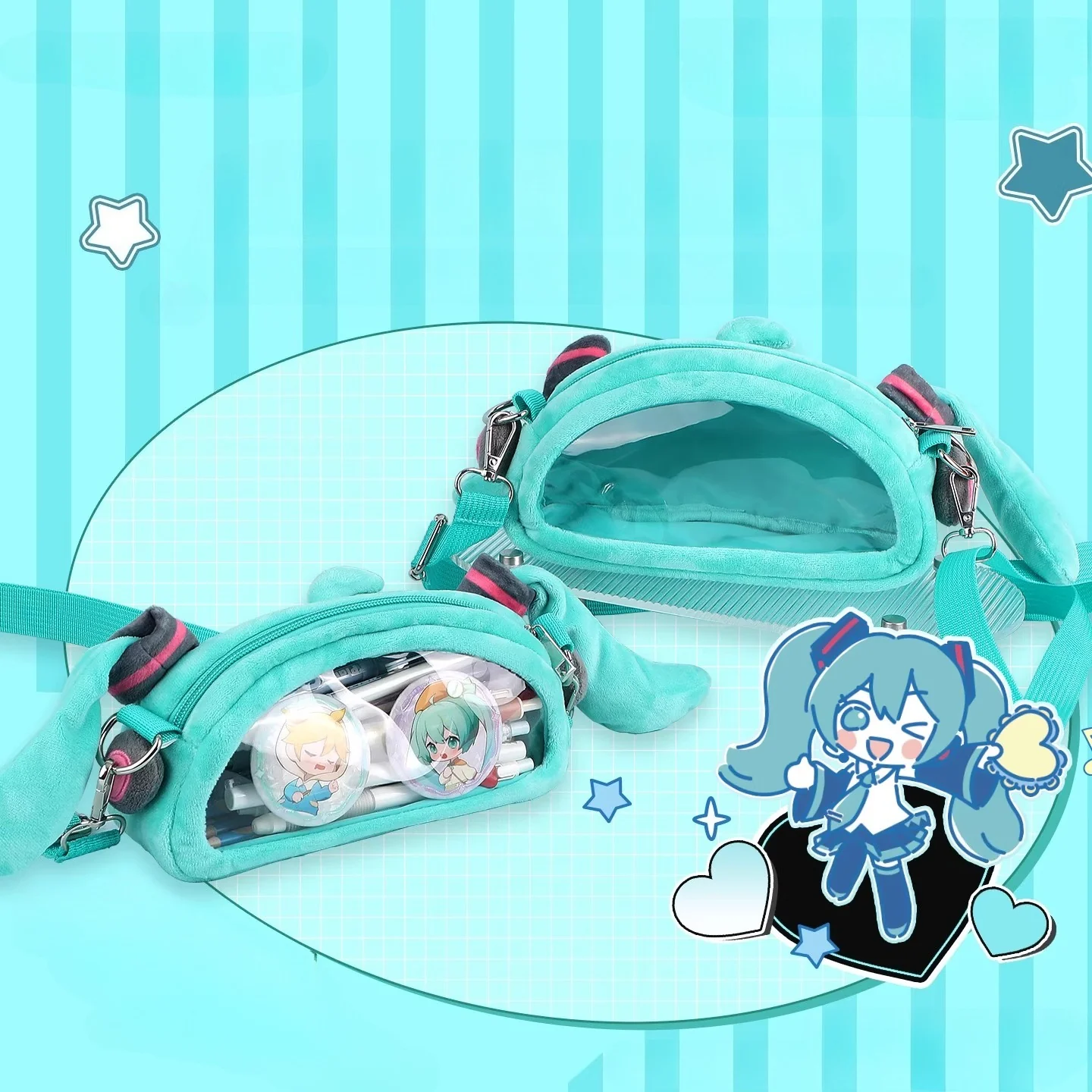 Official Licensed Hatsune Miku Plush Crossbody Bag – Large Face Pencil Case & Stationery Pouch - Image 3