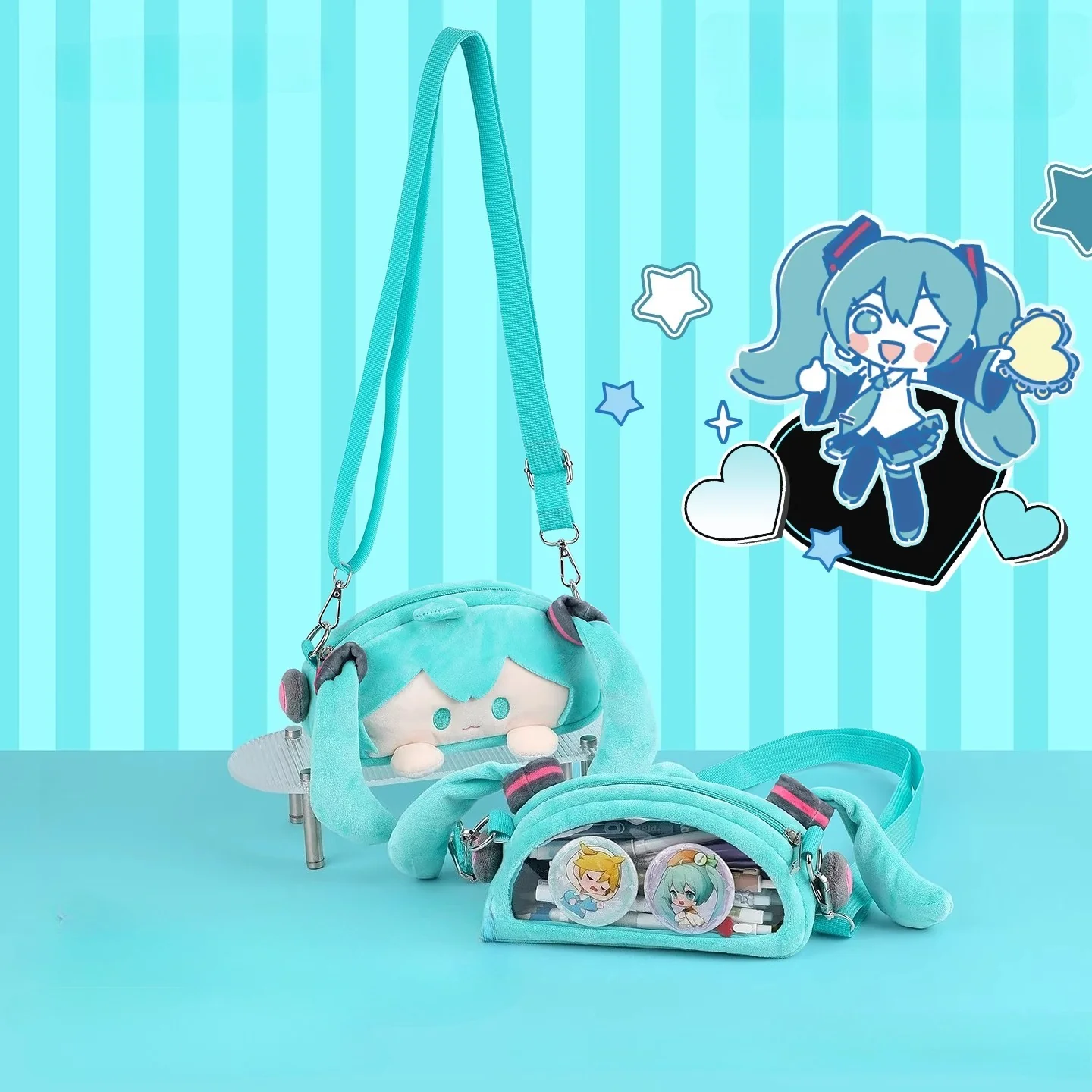 Official Licensed Hatsune Miku Plush Crossbody Bag – Large Face Pencil Case & Stationery Pouch - Image 4