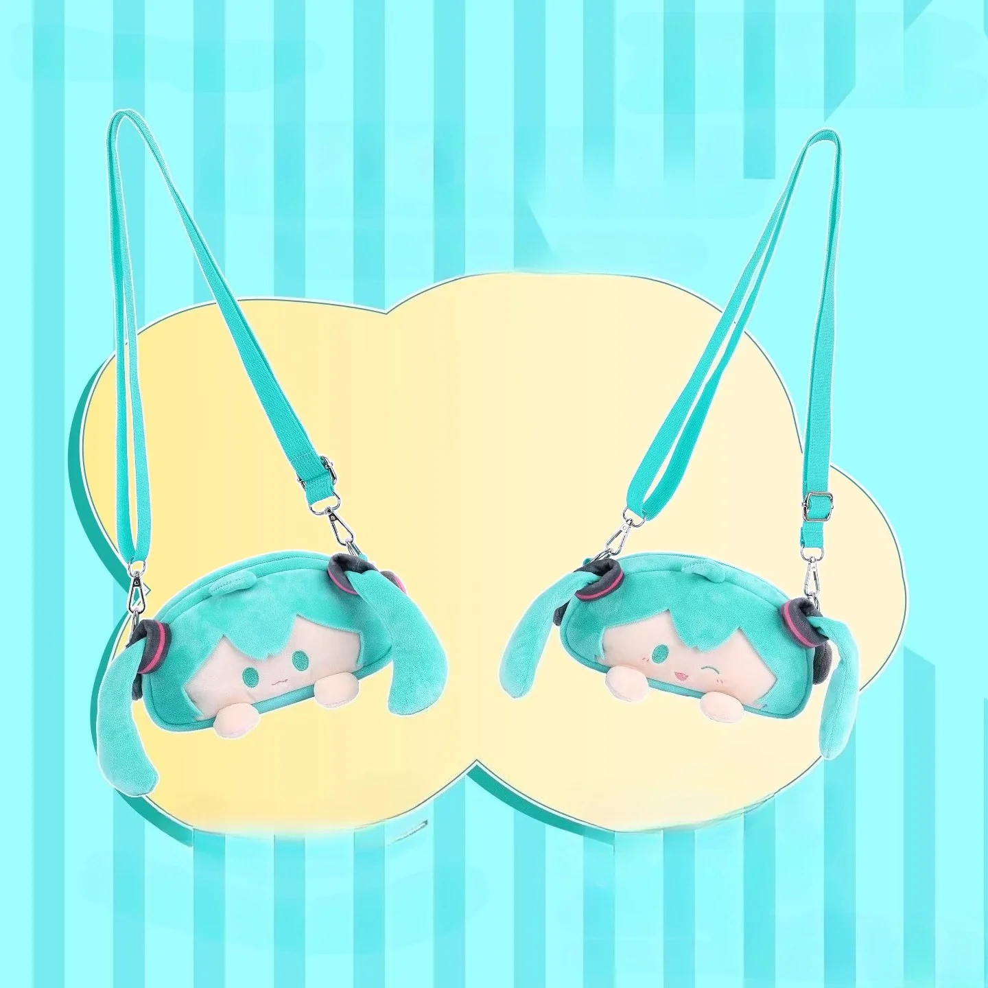 Official Licensed Hatsune Miku Plush Crossbody Bag – Large Face Pencil Case & Stationery Pouch - Image 5