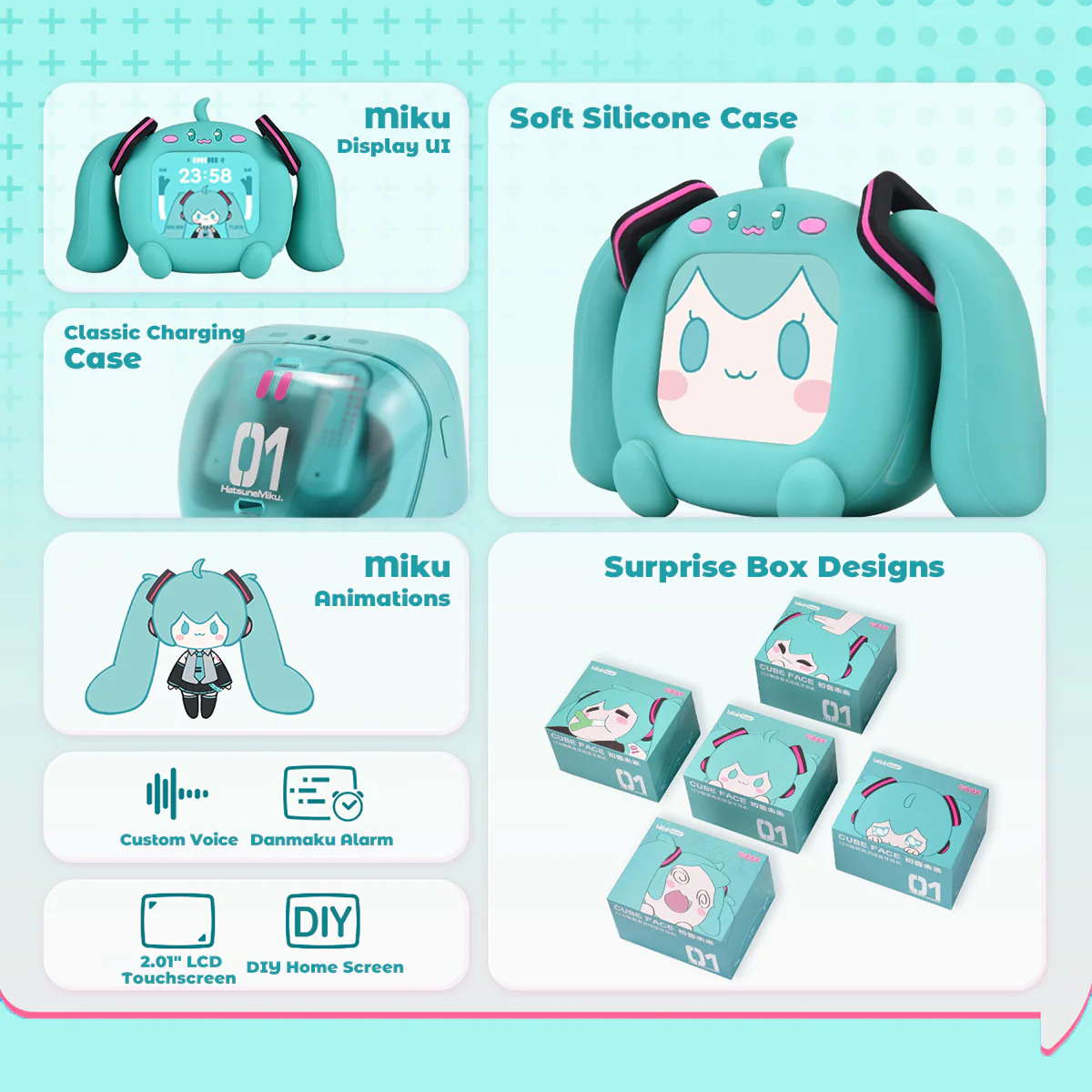 Officially Licensed Hatsune Miku CUBE FACE LCD Touchscreen Wireless Bluetooth Earbuds - Image 2
