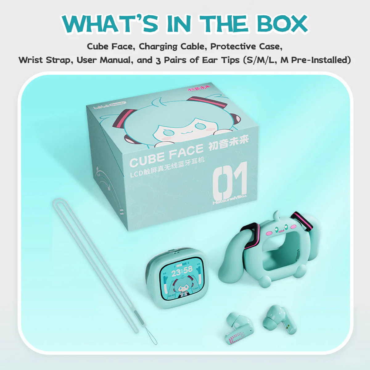 Officially Licensed Hatsune Miku CUBE FACE LCD Touchscreen Wireless Bluetooth Earbuds - Image 8