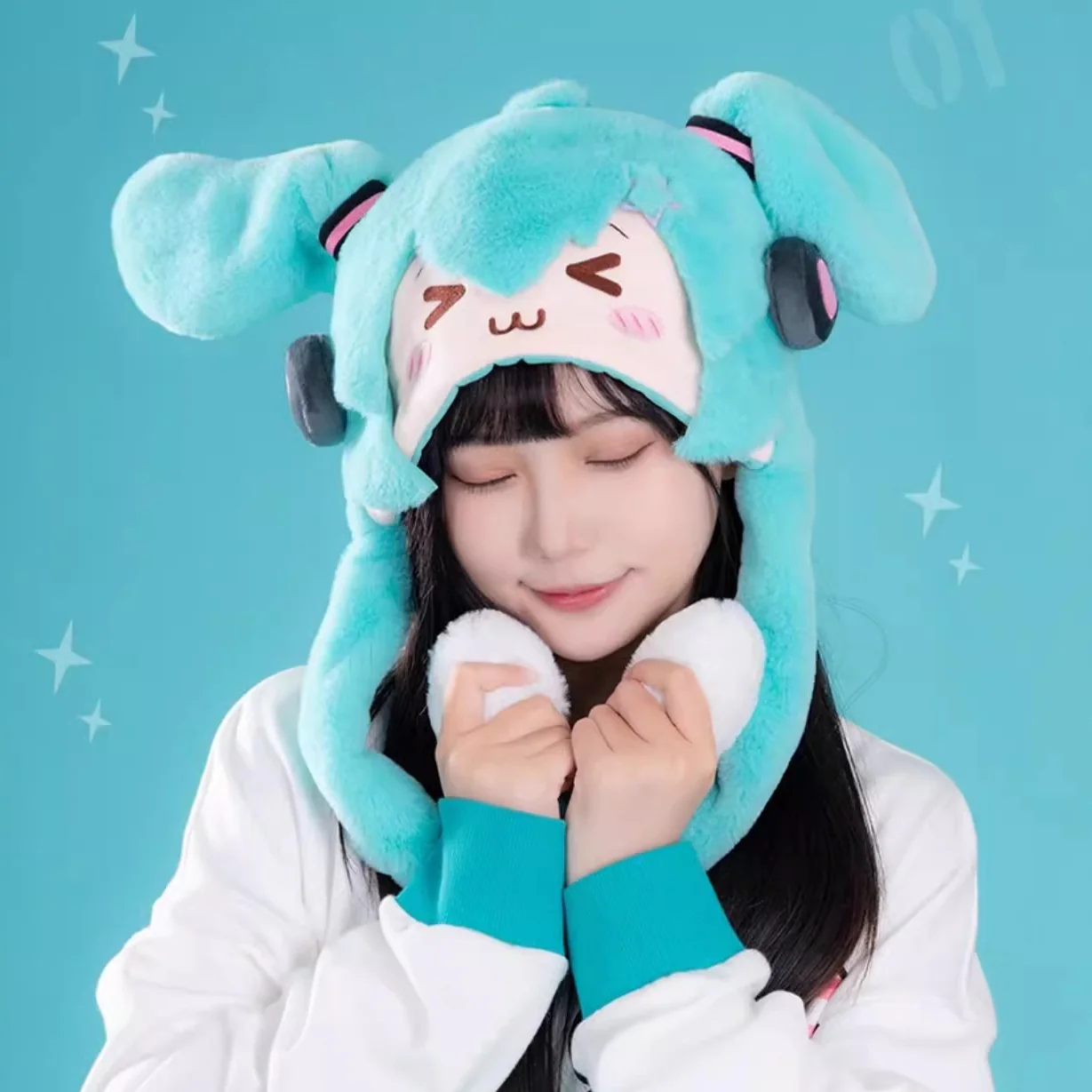 Official Licensed Hatsune Miku Squinty-Eyes Plush Hat - Image 4