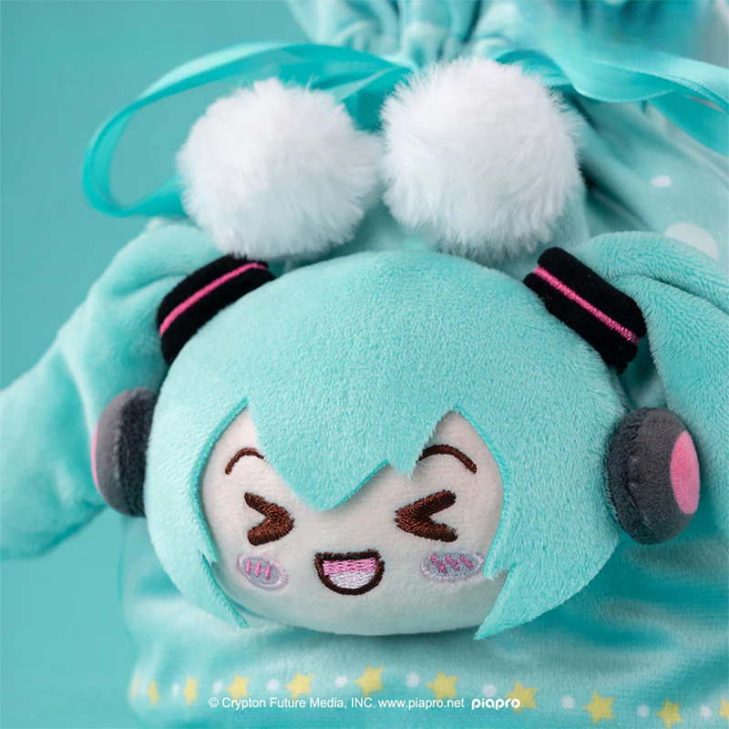 Officially Licensed Hatsune Miku Squinted Eyes Series Plush Drawstring Bag - Image 3