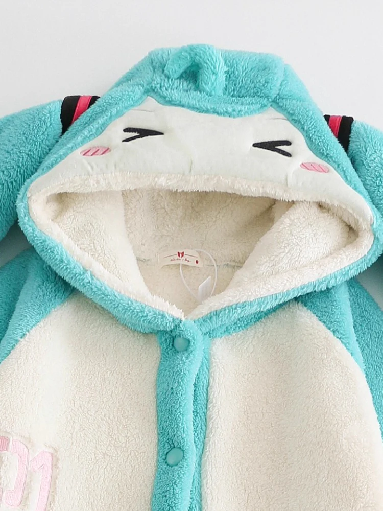 Fanmade Creations Hatsune Miku Coral Fleece Thick Lined Winter Robe Set – Cozy Home Loungewear - Image 3