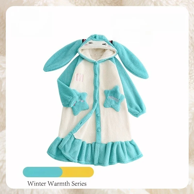 Fanmade Creations Hatsune Miku Coral Fleece Thick Lined Winter Robe Set – Cozy Home Loungewear - Image 6